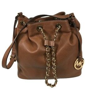 Michael Kors Frankie Large Cognac Pebbled Leather Drawstring Shoulder Bag $328